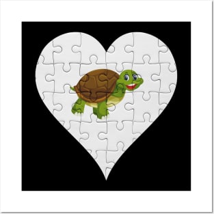 Jigsaw  Turtle Heart Design - Fish Turtle Posters and Art
